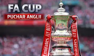 Błyszczący puchar FA Cup, znany jako puchar Anglii, z czerwonymi wstążkami Emirates.