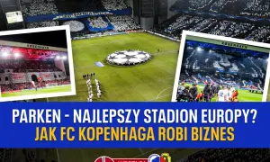 Stadion Parken w Kopenhadze, trybuny wypełnione kibicami FC Kopenhaga, piłkarze wychodzą na murawę.