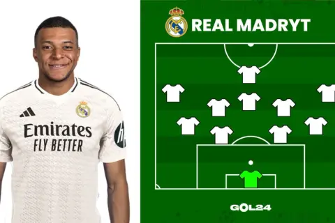 Mbappé w białej koszulce Real Madryt obok schematu taktycznego. To przyszli zawodnicy Królewskich?