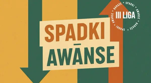 Grafika symbolizująca spadki i awanse w rozgrywkach III ligi. Strzałki w dół i w górę, napisy "Spadki" i "Awanse".